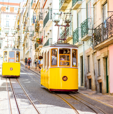 Yellow Trams in Lisbon, Portugal